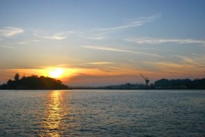 Picture of a harbour at sunset