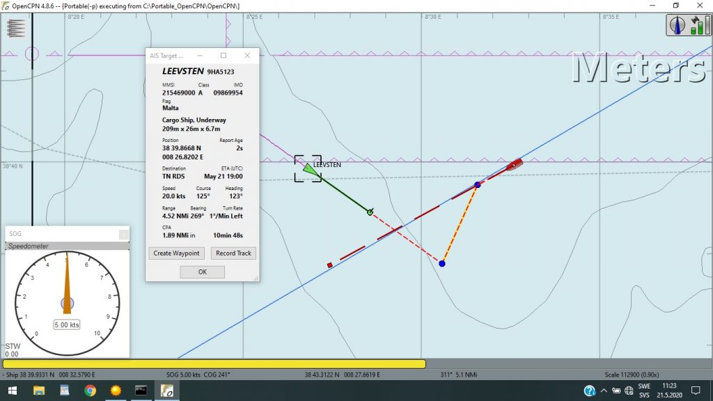 Map of vessel routes used to avoid collisions.