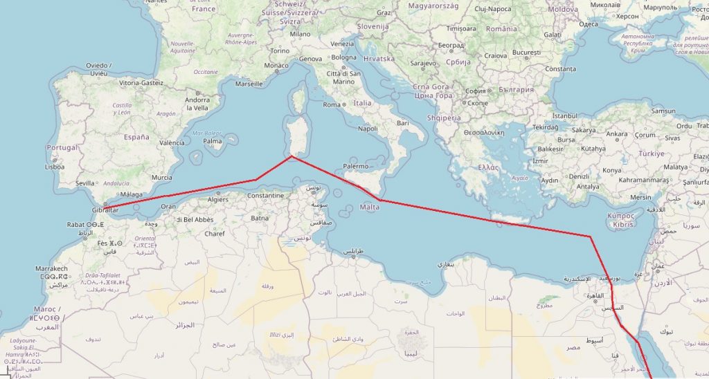 Map showing the route taking by sailing vessel SY Bird of Passage